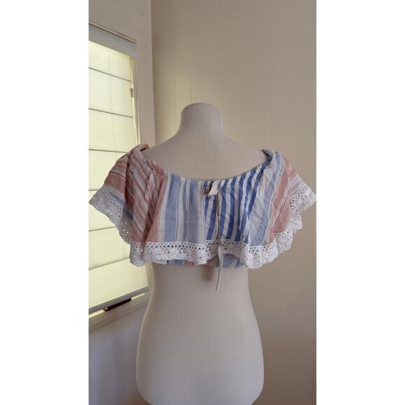 Ocean Drive Blue/Peach Off Shoulder Top Sz M - Picture 2 of 7